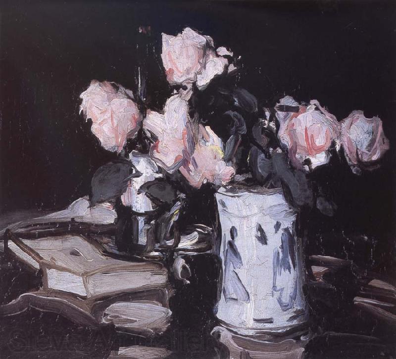 Samuel John Peploe Roses in a Blue and White Vase,Black Background Norge oil painting art